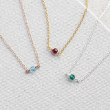 Image shows rose gold, gold and silver Minimalist Birthstone Bead Necklace