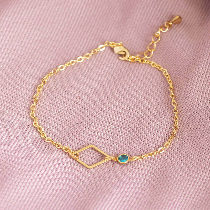 Image shows  Minimalist Gold Rhombus Birthstone Bracelet