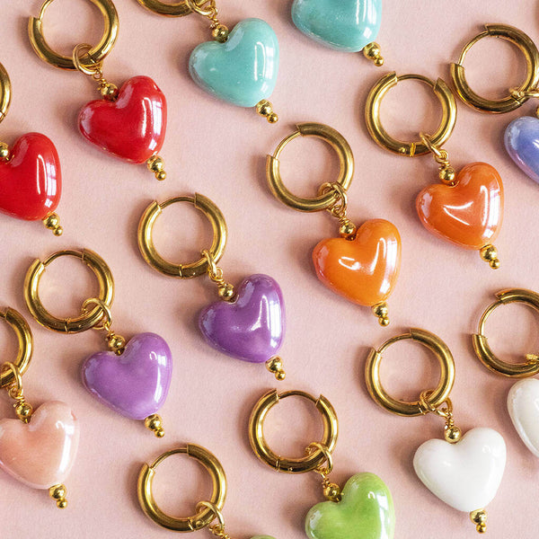 Images shows Mix and Match Glazed Heart Huggie Hoop Earrings