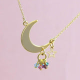 Image shows Moon And Star Family Birthstone Charm Necklace