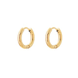 image shows plain gold huggie hoop earrings