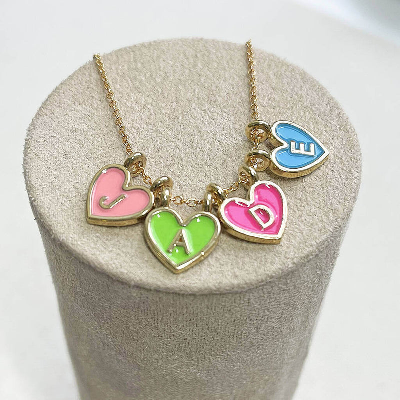 Image shows Name in Hearts Enamel Charm Necklace with the name Jade
