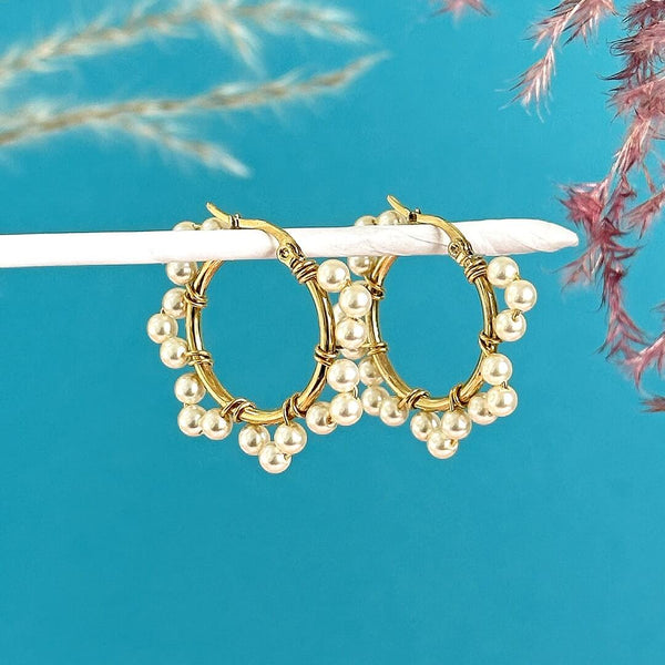 Image shows Ornate Pearl Wrapped Hoop Earrings