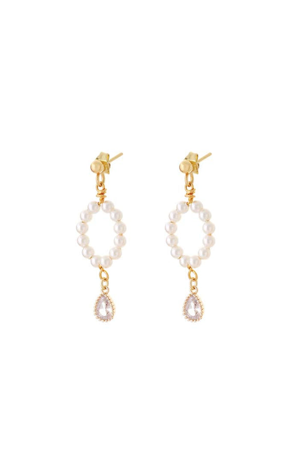 Pearl Beaded Earrings with Crystal Teardrop
