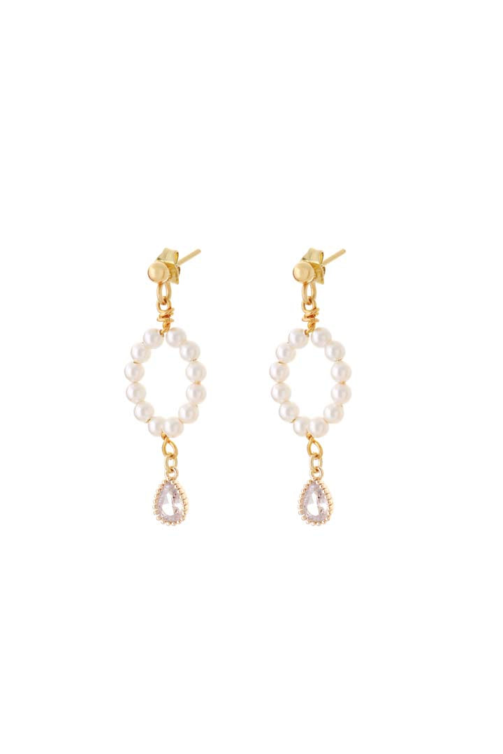 Pearl Beaded Earrings with Crystal Teardrop