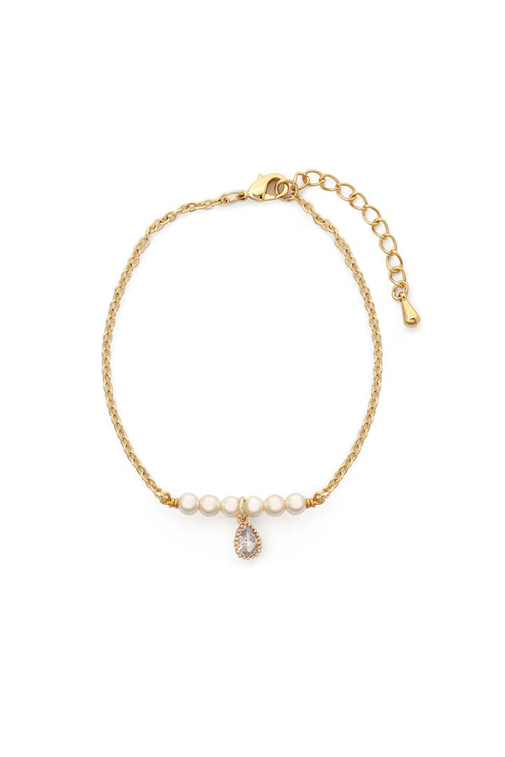 Pearl Chain Bracelet with Crystal Teardrop