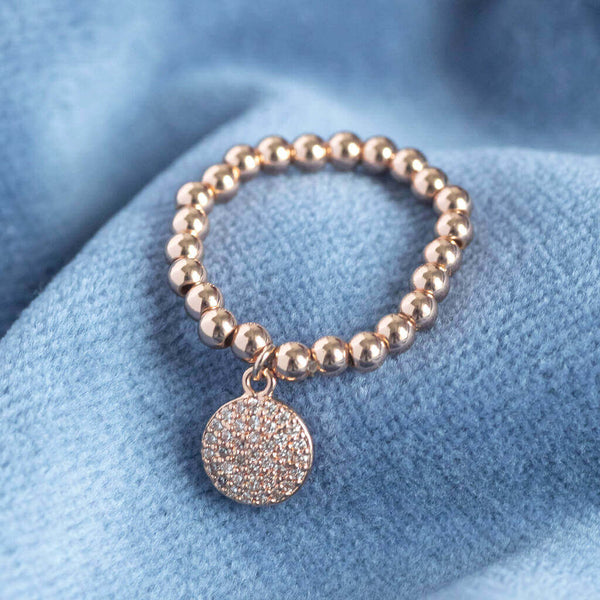 Image shows Pave Disc Beaded Charm Ring