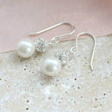 Image shows Pearl and Swarovski Glitter Ball Earrings