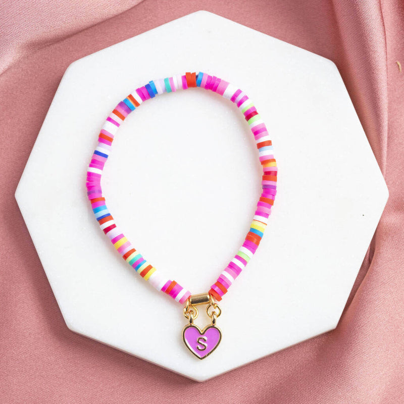 Image shows Personalised Enamel Heart Colourful Stretch Bracelet