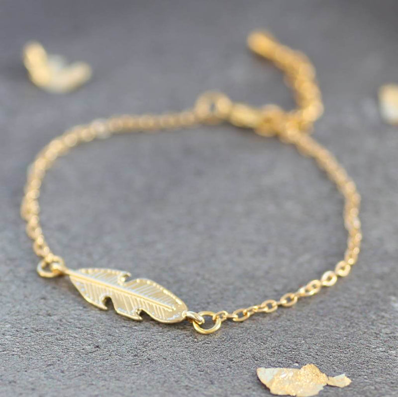 Personalised Gold Feather Bracelet Joy By Corrine