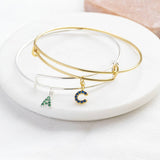 Image shows Personalised Gold and Silver Birthstone Initial Bangle