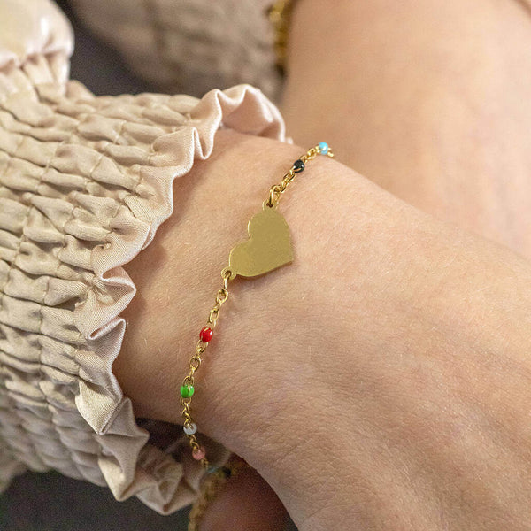 mage shows personalised rainbow enamel heart bracelet