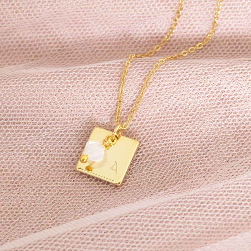 Image shows personalised square charm necklace