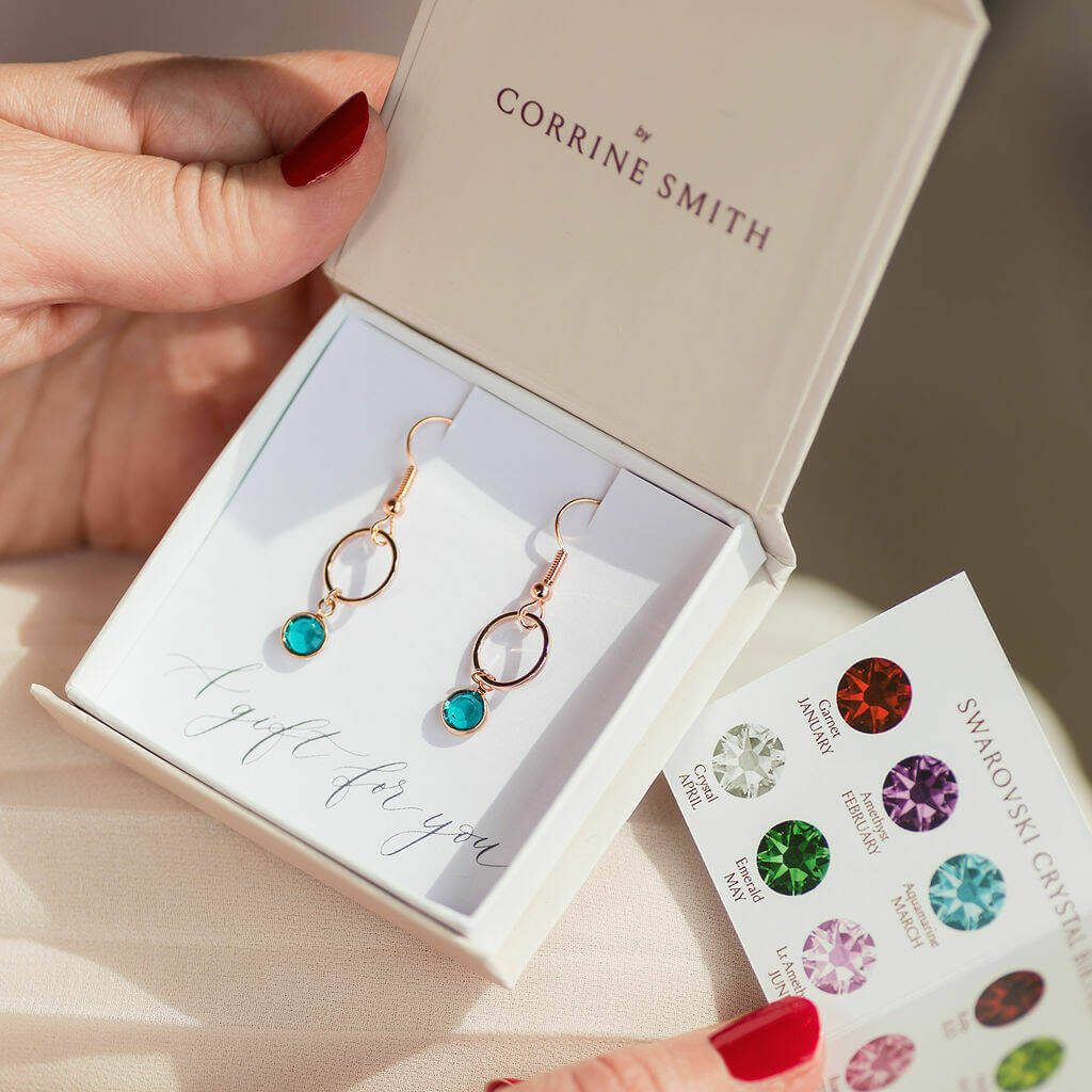 Rose Gold Circle Birthstone Earrings JOY by Corrine Smith