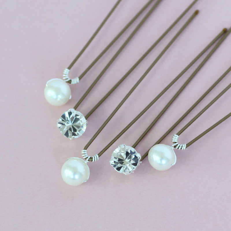 Image showsSet of Five Pearl & Diamante Wedding Hairpins