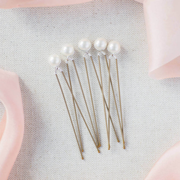 Image shows Set of Five Pearl Wedding Hairpins