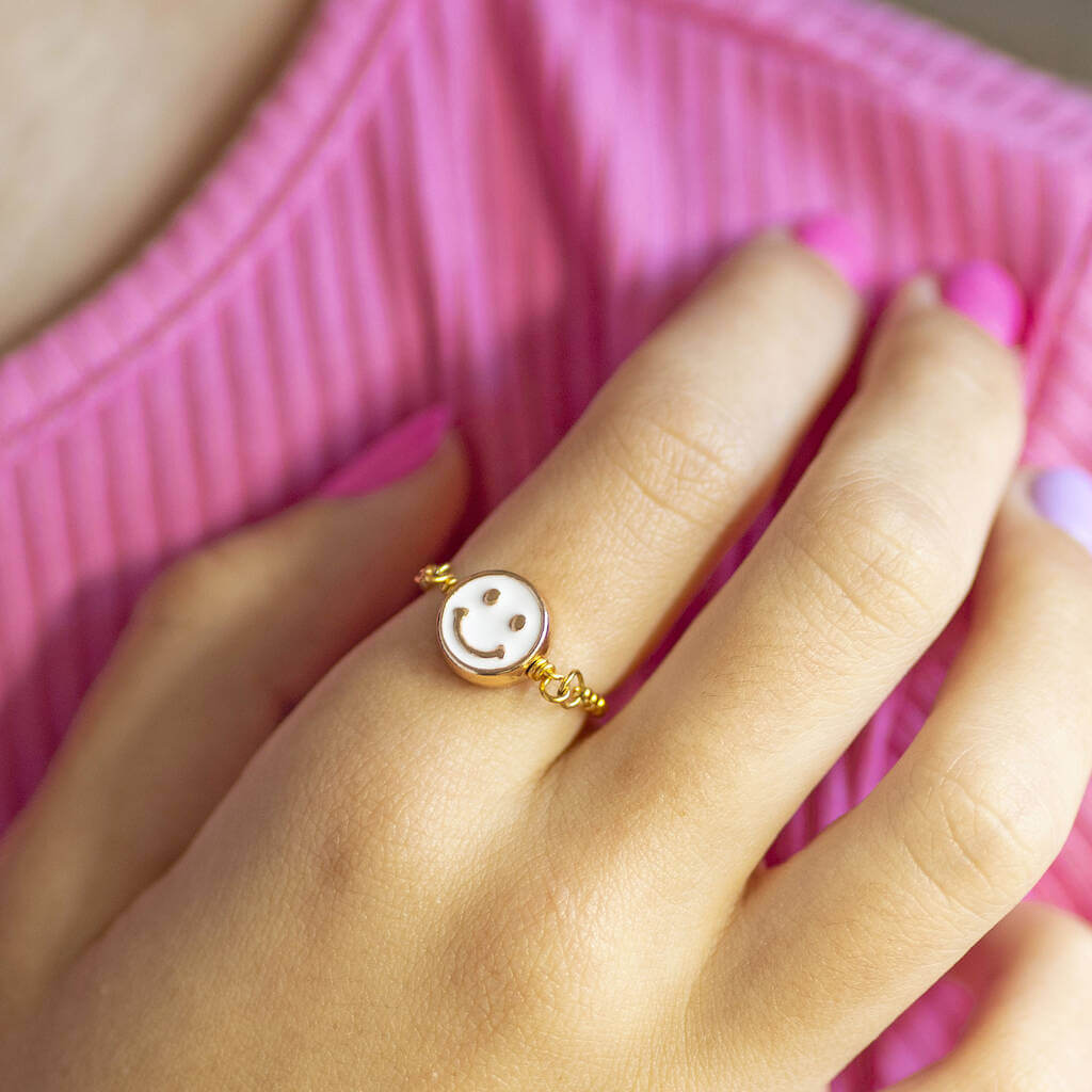 Simley With Chain Smiley Face Slider Chain Ring – JOY by Corrine Smith