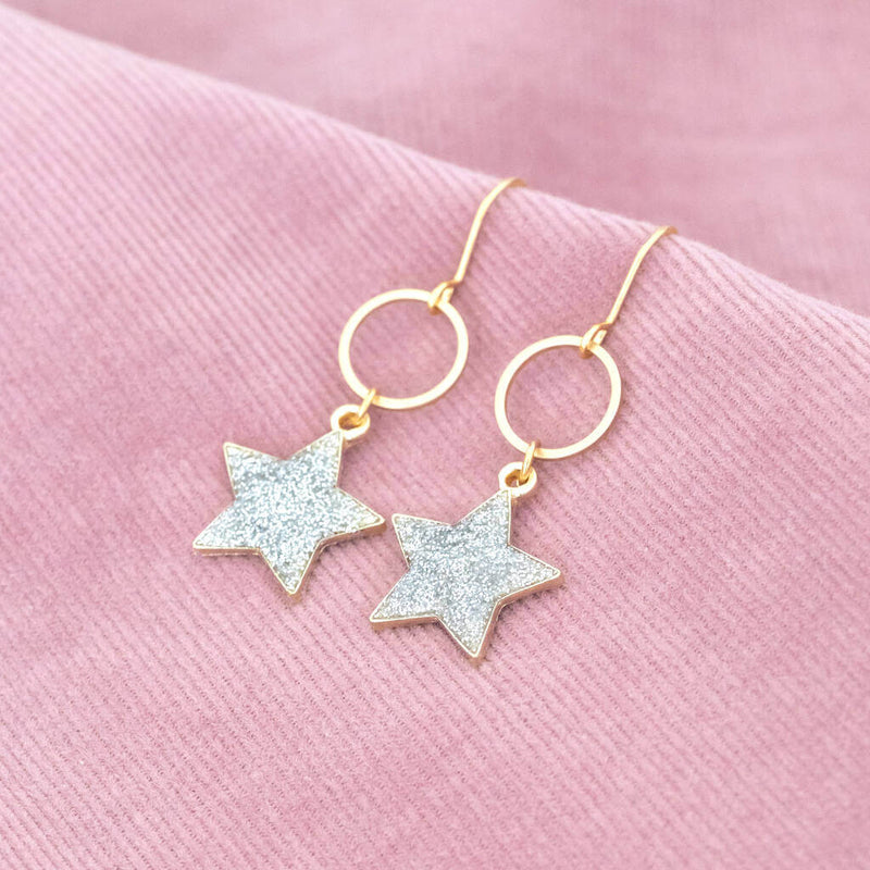 Image shows Sparkle Star Circle Drop Earrings