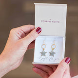 Image shows Sparkle Star Circle Drop Earrings in gift box on A gift for you sentiment card 