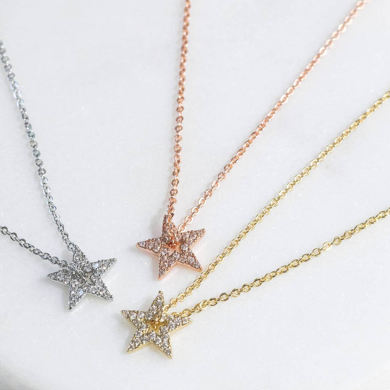 Image shows  Silver,Gold and rose gold Sparkle Star Threader Necklace