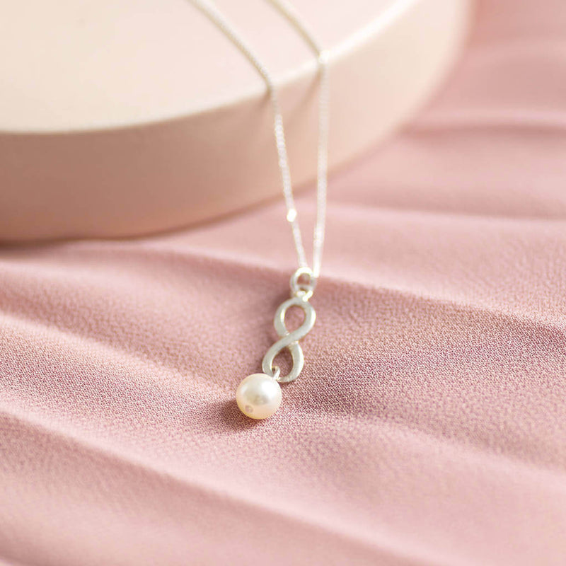 Image shows Sterling Silver Infinity Pearl Pendant Necklace