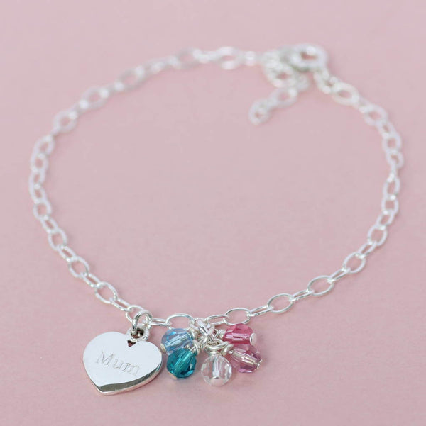 Image shows sterling silver mum birthstone bracelet