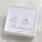 Image shows  a gift box with Swarovski Pearl Cluster Charm Earrings on a Bridesmaid sentiment card
