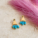 Image shows Triangle Studs with Turquoise Bead Drop Detail