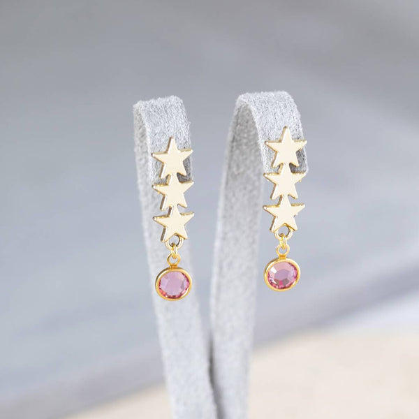 Image shows Triple Star Birthstone Earrings