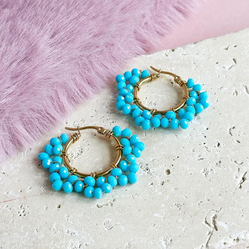 Image shows Turquoise Beaded Crystal Hoops