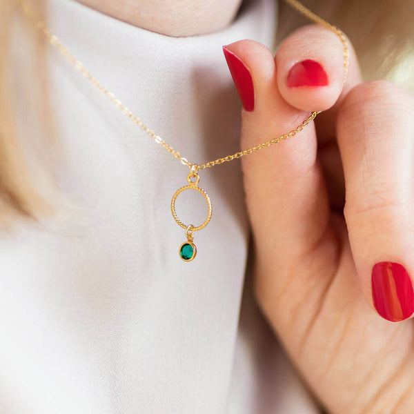 Twisted Gold Circle Necklace with Mini Birthstone
