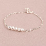Sterling silver bracelet with four Swarovski pearls, refined minimalist jewellery with a classic finish.