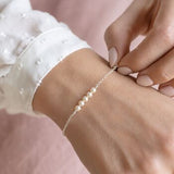 Sterling silver Swarovski pearl bracelet with four pearls, delicate jewellery for layering with classic pieces.
