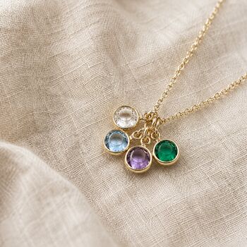 Gold plated birthstone charm pendant with colourful crystal charms, elegant jewellery for layering and styling.