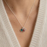Silver family birthstone charm pendant with colourful crystals, elegant layering jewellery for everyday styling.