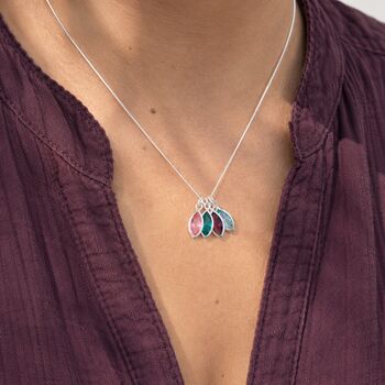 Silver family birthstone marquise charm necklace with colourful crystals, elegant layering jewellery for everyday style.