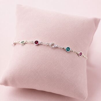 Sterling silver birthstone bracelet with colourful crystal accents, timeless stacking jewellery with a delicate finish.
