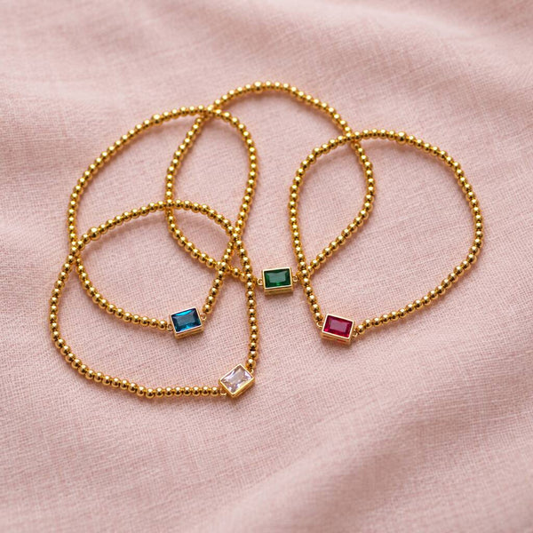 Baguette Birthstone Beaded Bracelet