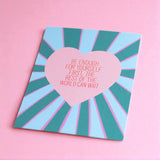 Colourful self-love wall print with bold heart design and positive message