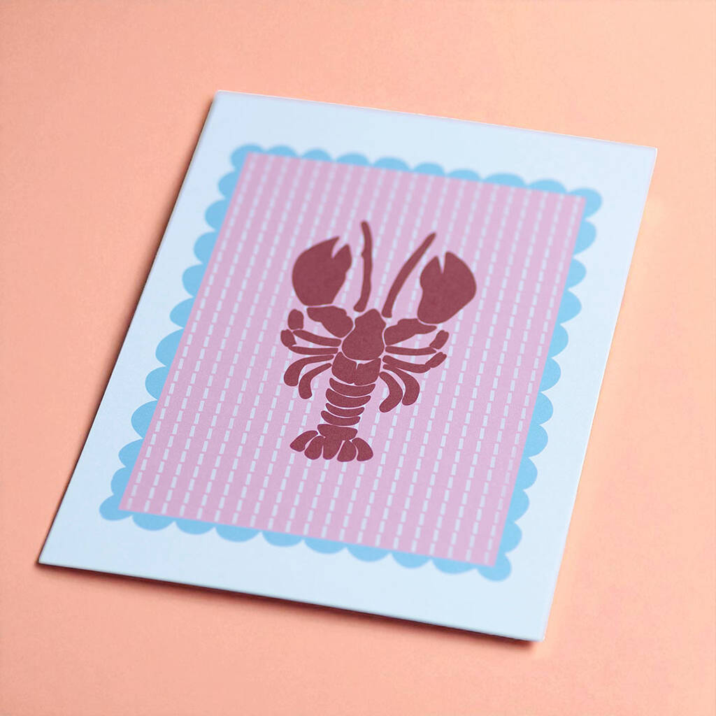 Coastal style lobster kitchen wall art print with scalloped border design