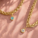 Gold plated rope chain bracelets with colourful birthstone charms, statement jewellery for stacking and layering.