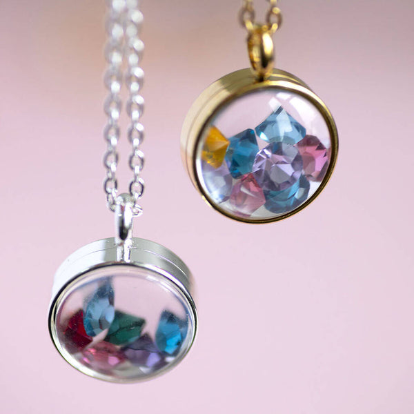 Handmade silver or gold family locket necklace with choice of birthstones for each family member