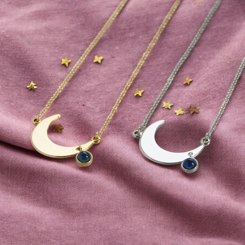 Crescent Moon Necklace with Mood Stone – JOY by Corrine Smith