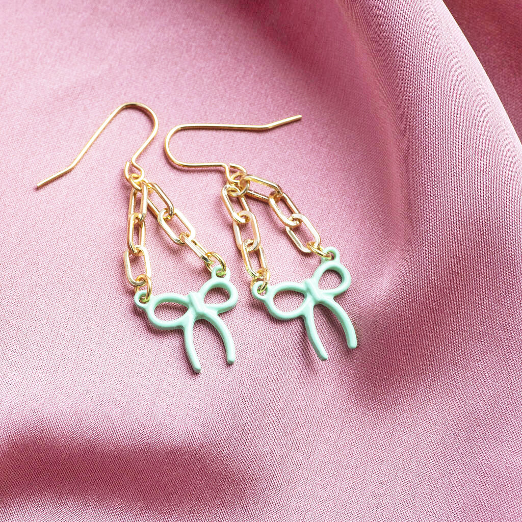 Mint Green Enamel Bow Earrings