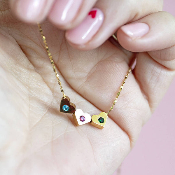 Family Birthstone Sliding Hearts Necklace