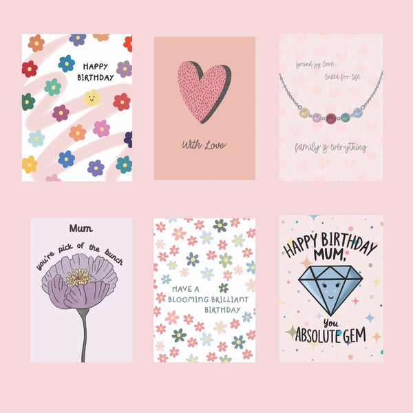 Choose from six hand designed greeting cards, perfect as an add-on to jewellery gifts for sending a personalised message to loved ones