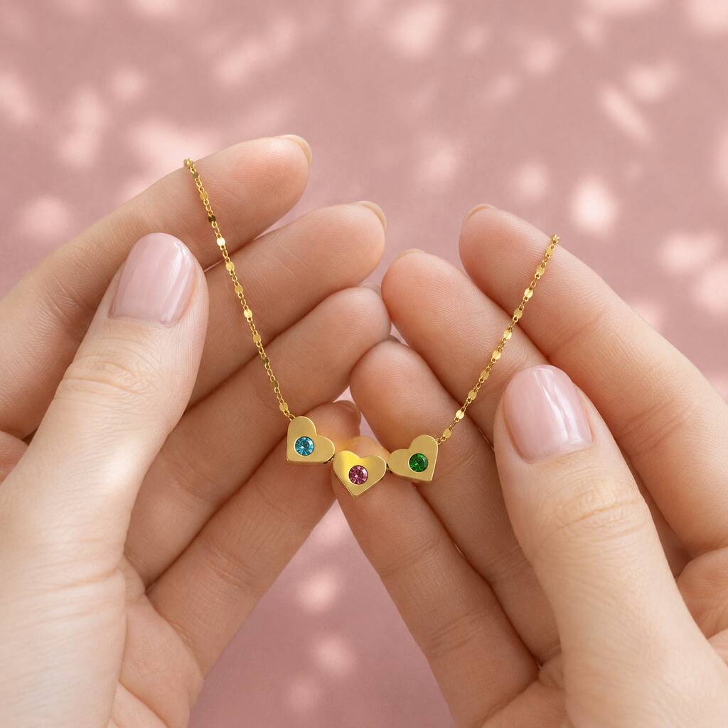 Family Birthstone Sliding Hearts Necklace