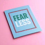 Fear Less bold motivational A5 art print with green and white typography and star border