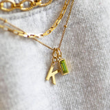 Personalised gold letter necklace with baguette cut birthstone