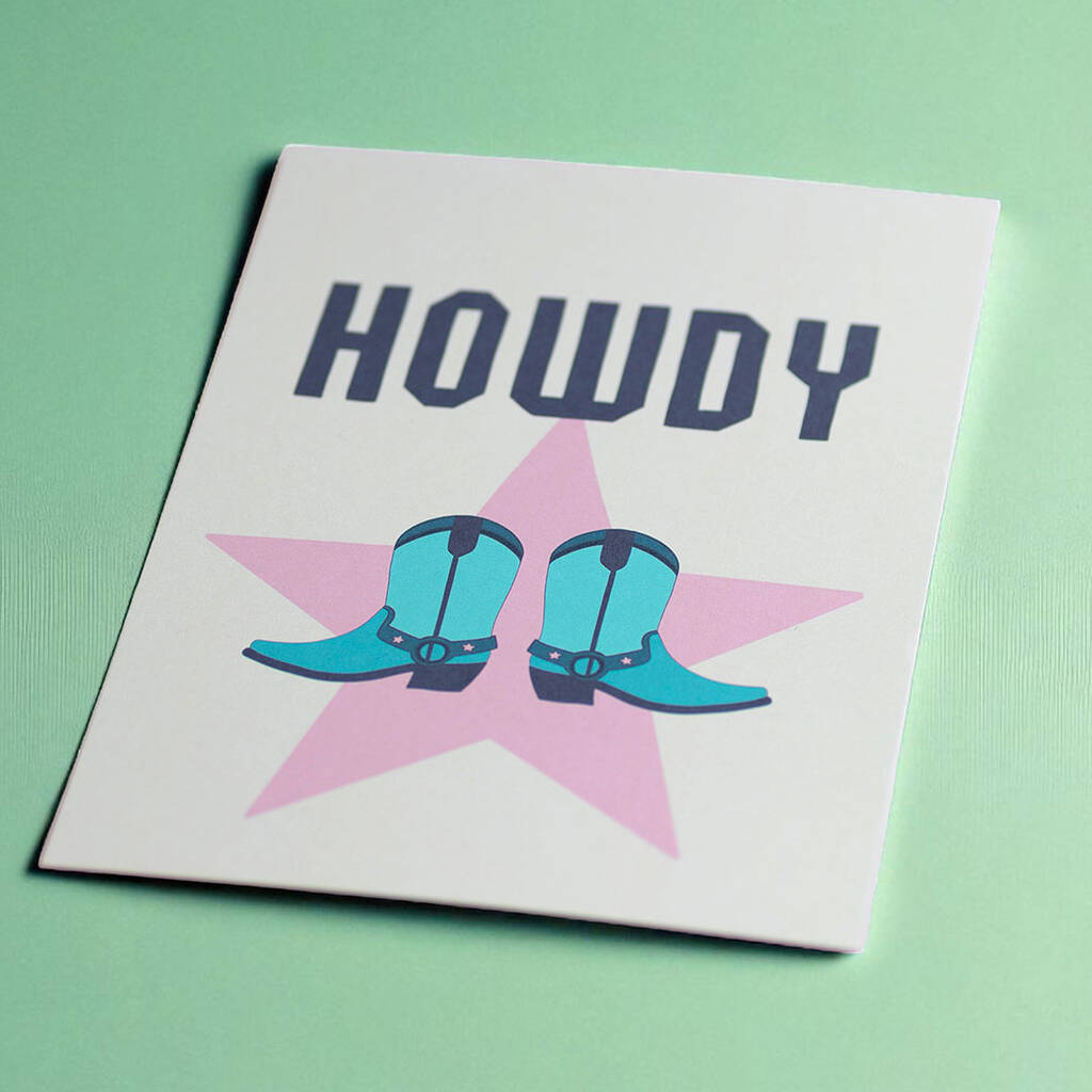 Western inspired wall art print featuring cowboy boots and bold typography
